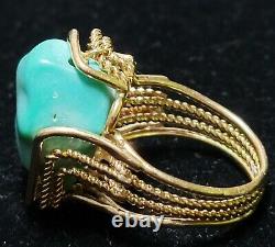 14k yellow gold and natural turquoise nugget vintage handmade ring estate unique