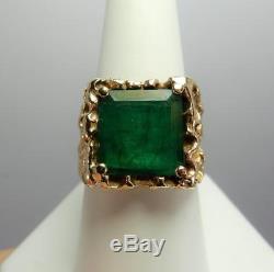 14kt Yellow Gold Men's Natural Emerald Nugget Ring, Square Emerald Cut 8.5 #F38