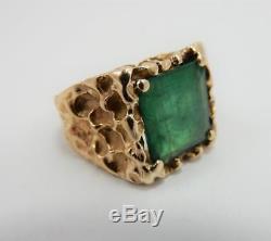 14kt Yellow Gold Men's Natural Emerald Nugget Ring, Square Emerald Cut 8.5 #F38