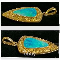 18k Gold Opal Gold Nugget Pendant- Designer Large Pendant- Estate Jewelry 9.3 gm