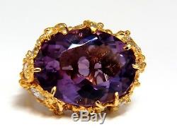 19.30ct Natural Amethyst Diamonds Nugget Cluster ring 14kt