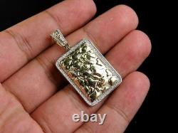 1Ct Round Cut Real Moissanite Nugget Dog Tag Pendant 14K Yellow Gold Finish 18