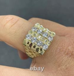2.00Ct Round Cut Real Moissanite Double Nugget Men's Ring 14k Yellow Gold Plated