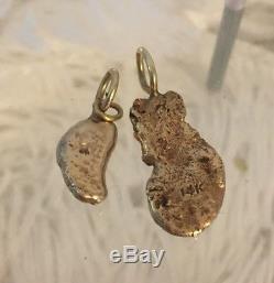 2 X 14K YELLOW GOLD NATURAL GOLD NUGGET PENDANT CHARMs 3.7 GRAMS Total