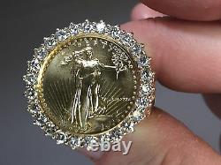 22K-14K FINE GOLD 1/4 OZ LADY LIBERTY COIN 1.8 tcw diamond in Heavy NUGGET Ring