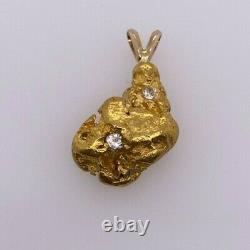 24kt Yellow Gold Nugget & Diamond Pendant 8.5 Grams