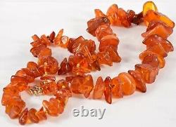 26 Antique Natural Baltic Amber Cognac Honey Nugget Beaded Necklace 65.8 Grams