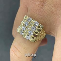 2Ct Round Cut Real Moissanite Double Nugget 14K Yellow Gold Plated Ring size 10