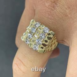 2Ct Round Cut Real Moissanite Double Nugget 14K Yellow Gold Plated Ring size 11