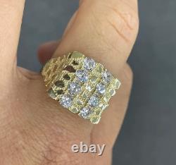 2Ct Round Cut Real Moissanite Double Nugget 14K Yellow Gold Plated Ring size 11