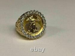 2Ct Round Real Moissanite Lady Liberty Coin Nugget Ring 14K Yellow Gold Plated