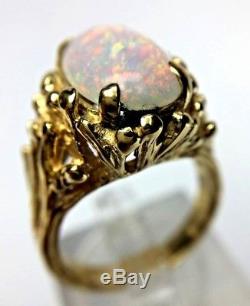 3.50 ct Natural Oval Opal 14K Yellow Gold Ornate Nugget Cocktail Ring NICE