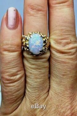 3.50 ct Natural Oval Opal 14K Yellow Gold Ornate Nugget Cocktail Ring NICE