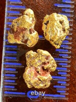 3 genuine, natural, Australian gold with little hematite nuggets 1.81 gram gross