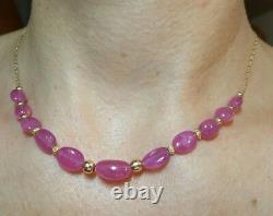 40ct oval genuine natural pink Ruby sapphire nugget solid 14k gold necklace