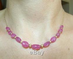 40ct oval genuine natural pink Ruby sapphire nugget solid 14k gold necklace