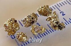 6 natural, nuggets 2.30 gram gross gold with small hematite & quartz
