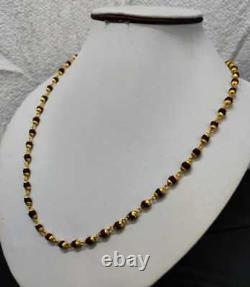 7 Mukhi Natural Rudraksha Mala With 14K Yellow Gold Chain Necklace