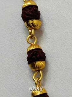 7 Mukhi Natural Rudraksha Mala With 14K Yellow Gold Chain Necklace