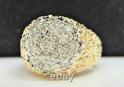 $8,600 Men's CDB 14K Solid Yellow Gold Round Diamond Nugget Style Ring Band Sz 9