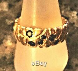 8 Sapphires 14K Yellow Gold Nugget 8mm Band Ring Mens/Ladies 7.4 grams Size 9.25