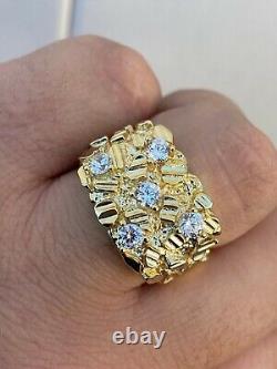 925 Sterling Silver 14k Gold Plated Lab Created Diamond Nugget Men's Ring