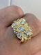 925 Sterling Silver 14k Gold Plated Lab Created Diamond Nugget Men's Ring