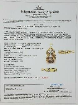 APPRAISEDONE OF A KIND 14k Yellow Gold Diamond Handmade Nugget Pendant