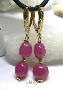 Aaa Awsome Natural Bubble Gum Pink Sapphire Nuggets 14k Gold Leverback Earrings