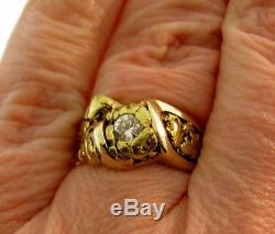 Alaska Alaskan 22K Natural GOLD NUGGETS Appr 0.27ct Diamond 14K Gold Ring Sz 5.5