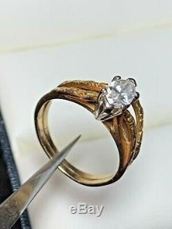 Alaskan 24K Gold Nugget Natural Diamond Ring Real Genuine Marquise 14K yellow