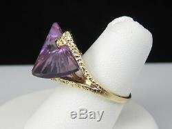 Amethyst Ring 14K Yellow Gold Nugget Fantasy Cut Fancy Purple Jewelry Size 6.5