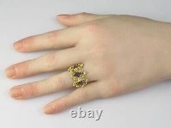 Amethyst Ring Nugget Vintage 18K Yellow Gold Marquise Purple Estate Retro Size 5