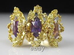 Amethyst Ring Nugget Vintage 18K Yellow Gold Marquise Purple Estate Retro Size 5