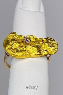 Antique 1850s Genuine 24k MINED NUGGET Old Euro Diamond 14k Yellow Gold Ring 6g