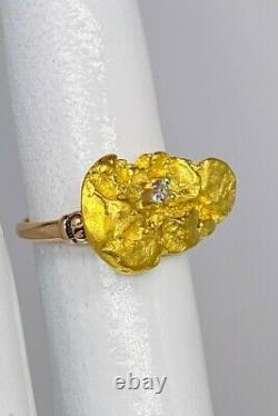 Antique 1850s Genuine 24k MINED NUGGET Old Euro Diamond 14k Yellow Gold Ring 6g