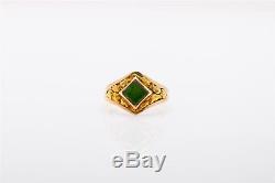 Antique 1950s $3400 1ct Natural Green Jade 10k 24k Gold NUGGET Band Ring HEAVY