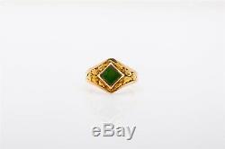 Antique 1950s $3400 1ct Natural Green Jade 10k 24k Gold NUGGET Band Ring HEAVY