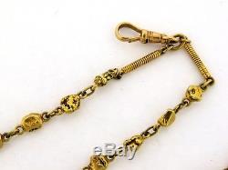 Antique Natural Gold Nugget Fancy Watch Chain Necklace 14K Yellow Gold