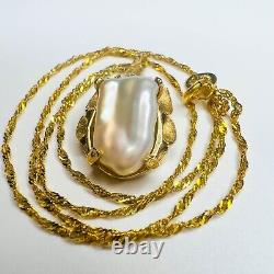 Antique Vintage Mid Century 14k Yellow Gold Baroque Pearl Necklace Gold Nugget