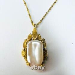 Antique Vintage Mid Century 14k Yellow Gold Baroque Pearl Necklace Gold Nugget
