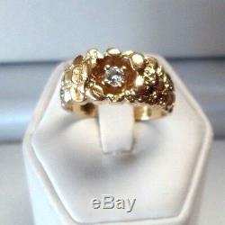 Authentic 14k Solid Gold Diamond Solitaire Nugget Ring Estate Sale Very Nice