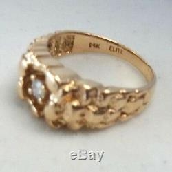 Authentic 14k Solid Gold Diamond Solitaire Nugget Ring Estate Sale Very Nice