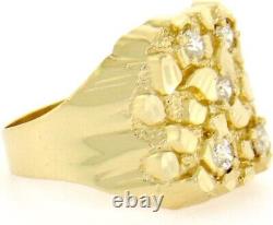Bold 18K Yellow Gold Over Nugget Ring with One Round 1.76 Carat Diamond For Mens