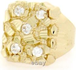 Bold 18K Yellow Gold Over Nugget Ring with One Round 1.76 Carat Diamond For Mens