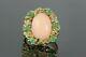 Cg Vintage Estate 18k Yellow Gold Oval Pink Coral Cabochon Emerald Nugget Ring 7