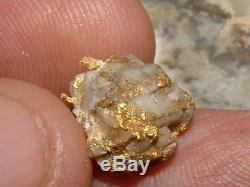 California Gold Quartz Specimen Natural Gold Nugget 2.6 Gram Gold In Quartz