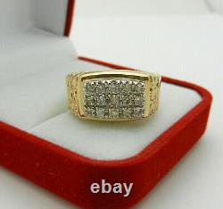 Classy Nugget Sides Men's Ring with Natural Diamonds in 14k Gold size 9.5