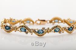 Designer $12,000 10ct Natural Blue Sapphire 14k 24k Yellow Gold NUGGET Bracelet