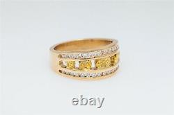 Designer $4000 GENUINE NUGGET 1ct VS H Diamond 12mm 14k 24k Gold Band Ring 12g